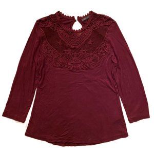 NWOT Suzy Shier Women's 3/4 Sleeve Mesh Crochet Top Size Large